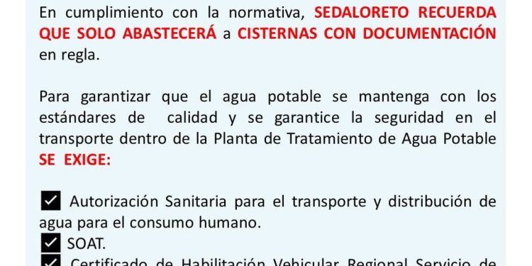 Sedaloreto exigirá documentación en regla para el abastecimiento de agua