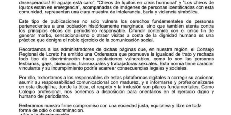 Colegio de Periodistas se pronuncia tras publicaciones homofóbicas de páginas digitales en Facebook