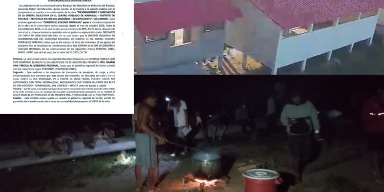 Naranjal instala piquete informativo y advierte suspensión de labores si el Gore Loreto no cancela deuda